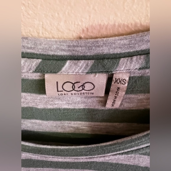 LOGO By Lori Goldstein Stripe Knit Shift Dress Flounce Hem Green XXS - Picture 5 of 16